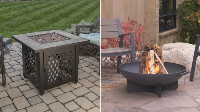 Steel Propane Fire Pit Table and Anson Wood Burning Fire Pit
