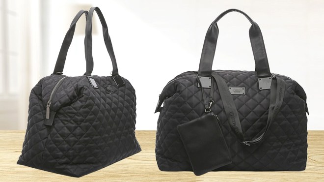 Steve Madden Quilted Weekender Bag on a Table