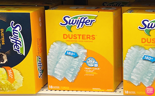 Swiffer Duster Refills 18 Count on a Shelf Swiffer Duster Refills 18 Count on a Shelf