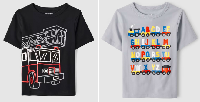 The Childrens Place Baby And Toddler Boys Fire Truck Graphic Tees and Baby And Toddler Boys Train Graphic Tees