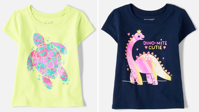 The Childrens Place Baby And Toddler Girls Turtle Graphic Tees and Baby And Toddler Girls Dino Graphic Tees