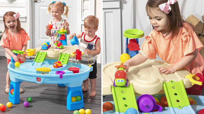 Three Kids Playing Step2 Water Table on the Left and a Girl Playing the Same Item on the Right