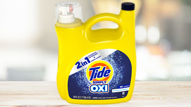 Tide Simply Oxi 96 Loads Laundry Detergent on a Table