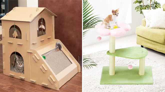 Tiger Tough Townhouse Playground Scratcher House and Cumber Cat Tree