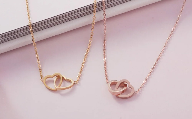 To My Beautiful Mother Two Hearts Pendant Necklace in Rose Gold and Gold