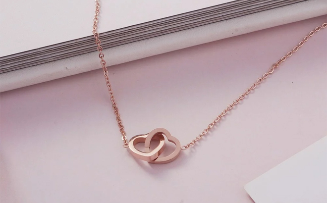 To My Beautiful Mother Two Hearts Pendant Necklace in Rose Gold