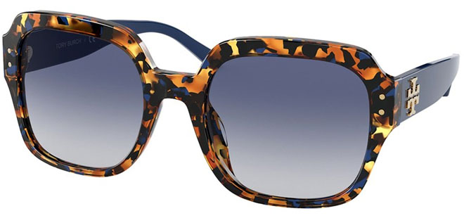 Tory Burch Blue Amber Grey Tortoise Oversize Square Sunglasses