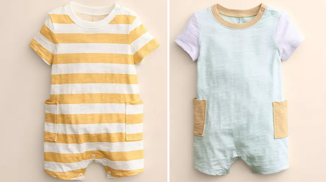 Two Different Colors of Organic Side Pocket Romper Baby Little Co by Lauren Conrad