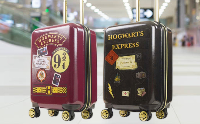 Two Ful Harry Potter Luggages in Burgundy and Black Colors on an Airport Corridor 1