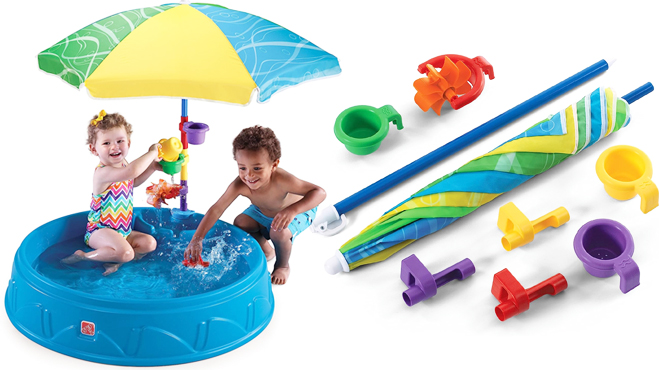 Two Kids Playing Step2 Play Shade Pool on the Left and Items of the Same Item on the Right