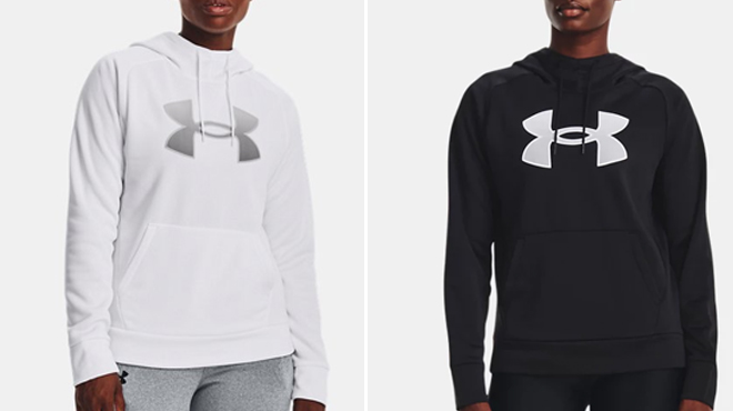 Under Armour Womens Armour Fleece Hoodies in White and Black Colors