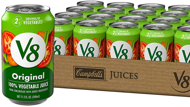 V8 Original 100 Vegetable Juice in a tray V8 Original 100 Vegetable Juice in a tray