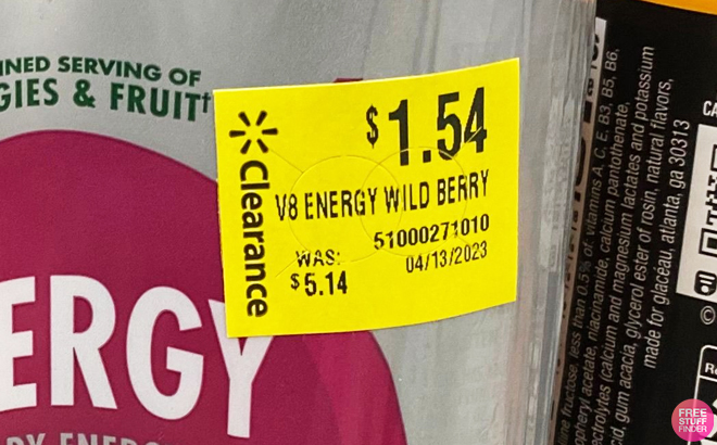 V8 Wild Berry Energy Drink 6 Pack Clearance Sign