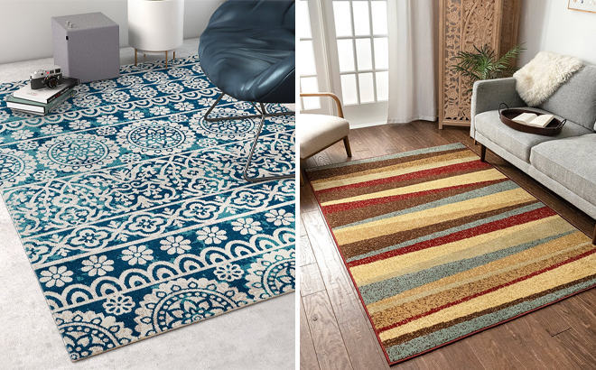 Well Woven Blue Dorothea Firenze Rug and Beige Aria Hill Miami Rug