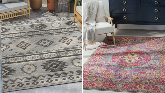 Well Woven Geometric Modern Mamba Indoor or Outdoor Rug and Well Woven Medallion Payson Rug