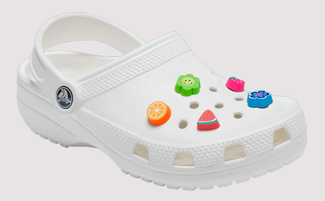 White Crocs Sandals with 5 Pack Fun Eraser Jibbitz