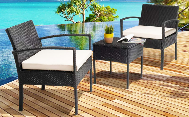 Wicker Rattan Patio Conversation 3 Piece Set Wicker Rattan Patio Conversation 3 Piece Set