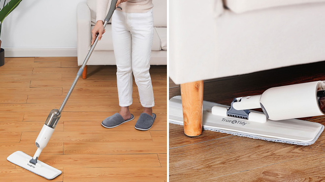 Woman Mopping with True Tidy Spray Mop in White Color
