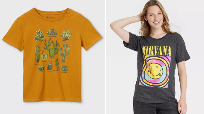Womens Cactus and Nirvana Short Sleeve Graphic T Shirt