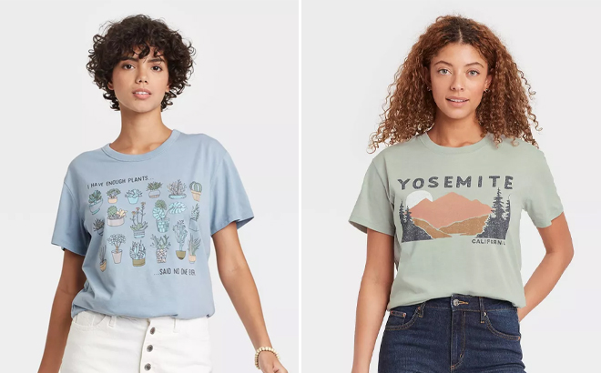 Womens Enough Plants and Yosemite Short Sleeve Graphic T Shirts