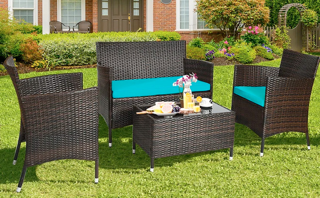 Worthland Polyethylene Wicker 4 Person Seating Group with Cushions