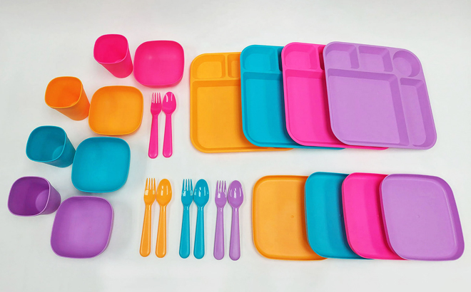 Your Zone 24 Piece Plastic Square Dinnerware Set in Assorted Colors