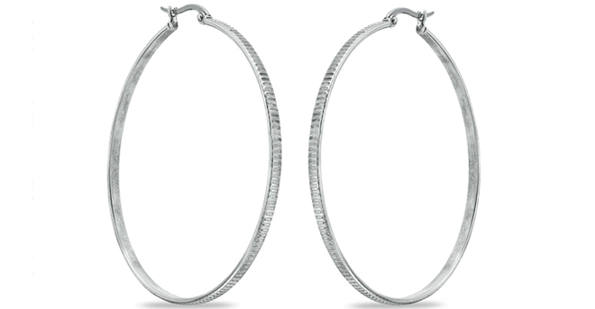 Zales Diamond Cut Hoop Earrings in Stainless Steel