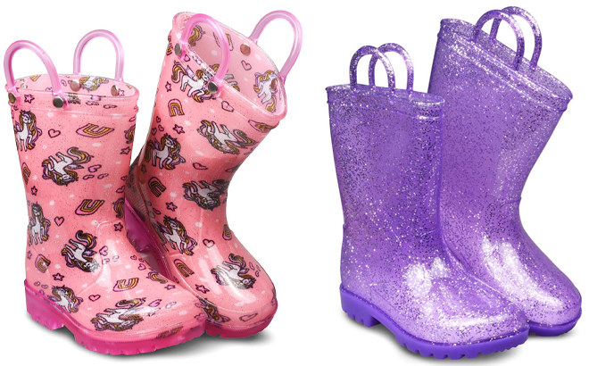 Zoogs Kids Coral Unicorn and Purple Glitter Rain Boots
