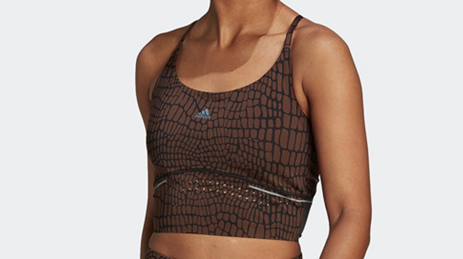 a Person Wearing an Adidas Womens HIIT 45 Seconds Croco Crop Tank Top