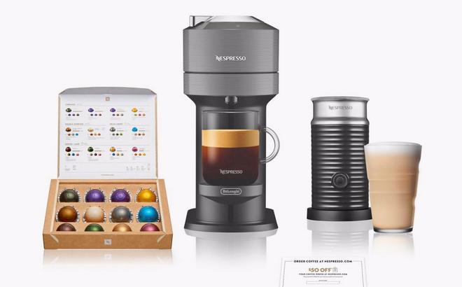 nespresso vertuo next with milk frother coffee and voucher
