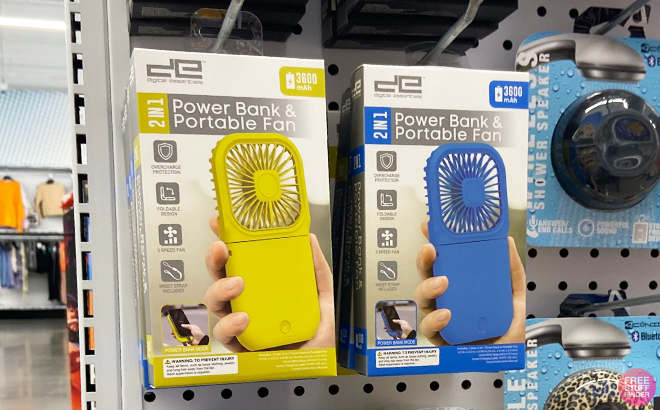2 in 1 Power Bank Portable Fan in Yellow and Blue