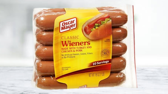 A Pack of Oscar Mayer Classic Hotdog Wieners 10 Pack on a Marble Kitchen Top A Pack of Oscar Mayer Classic Hotdog Wieners 10 Pack on a Marble Kitchen Top