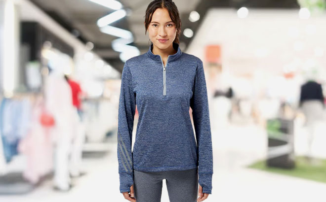 Adidas Womens Brushed Terry Heathered Quarter Zip Pullover 