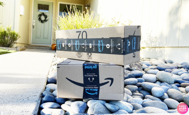 Amazon Prime Delivery Boxes in Front of a Home