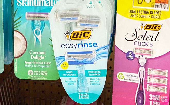 BIC Easy Rinse Razor 2 Pack on Shelf at a Store