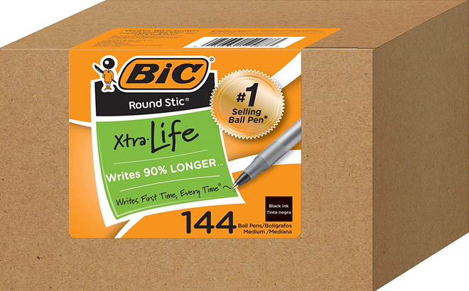 Bic Round Stic Xtra Life Ballpoint Ink Pens 144 Count