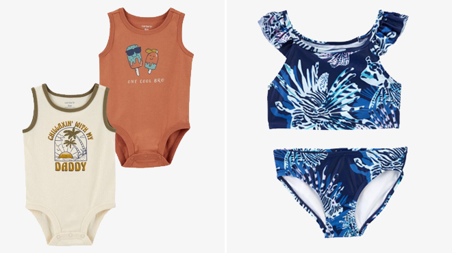 Carters Baby 2 Pack Tank Bodysuits and Kid Fish 2 Piece Swimsuit