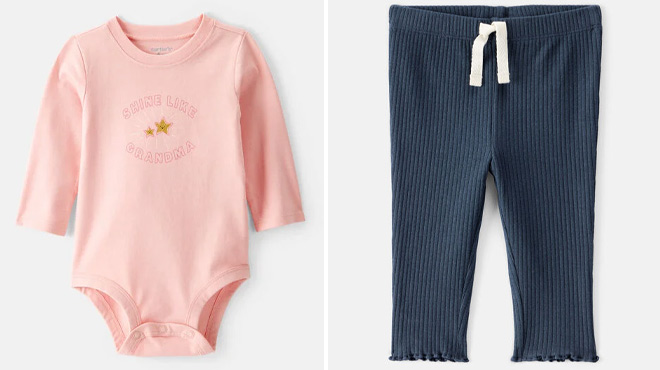 Carters Baby Girl Shine Like Grandma Cotton Long Sleeve Graphic Bodysuit and Baby Girl Cotton Pull On Pants Carters Baby Girl Shine Like Grandma Cotton Long Sleeve Graphic Bodysuit and Baby Girl Cotton Pull On Pants