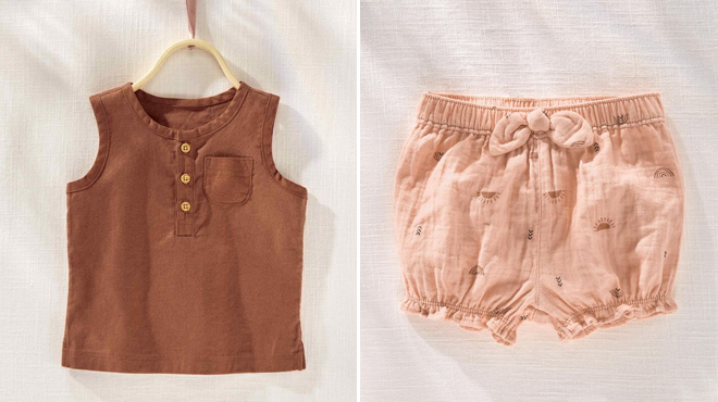Carters Baby Hilary Duff Linen Pocket Tank and Baby Hilary Duff Rays And Rainbows Crinkle Gauze Shorts