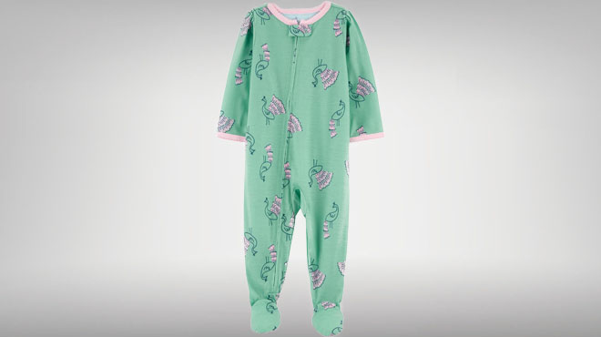 Carters Toddler 1 Piece Peacock Loose Fit Footie PJs with Gray Background