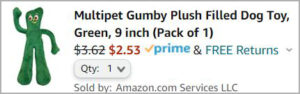 Checkout page of Gumby Plush Dog Toy
