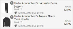 Checkout page of Under Armour Mens Hoodie and Joggers