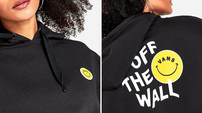 Closer Front View of VANS Womens Oversized Pullover Hoodie on the Left and Back View of Same Item on the Right