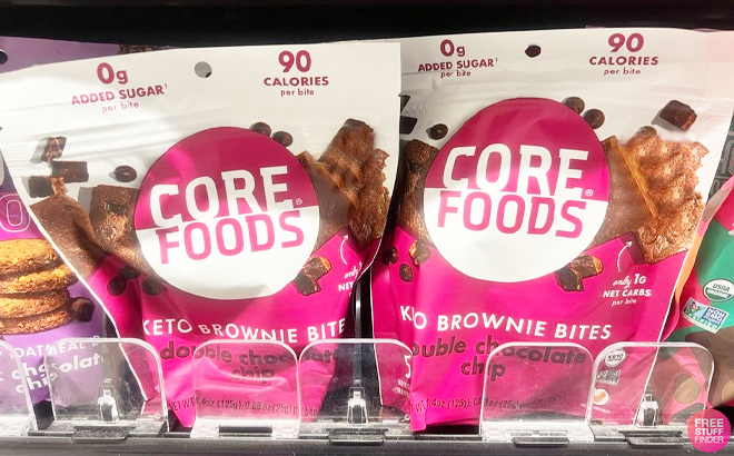 Core Foods Keto Double Chocolate Chips Brownie Bites on Shelf