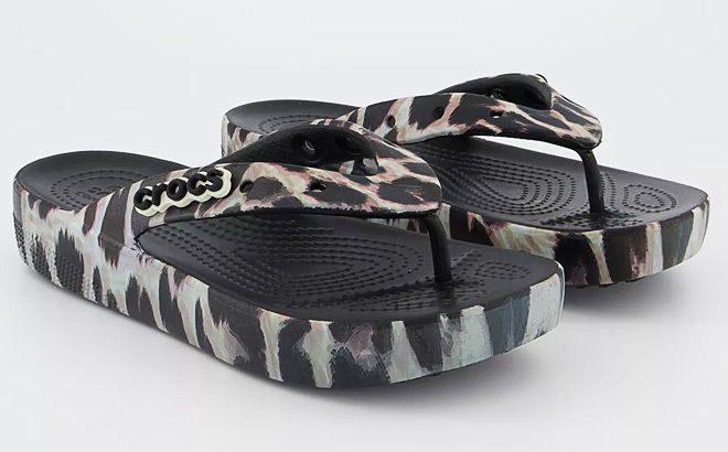 Crocs Flatform Flip Flop Sandals in Leopard
