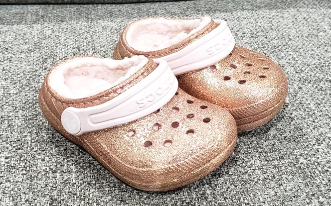 Crocs Toddler Lined Glitter Clogs Gold