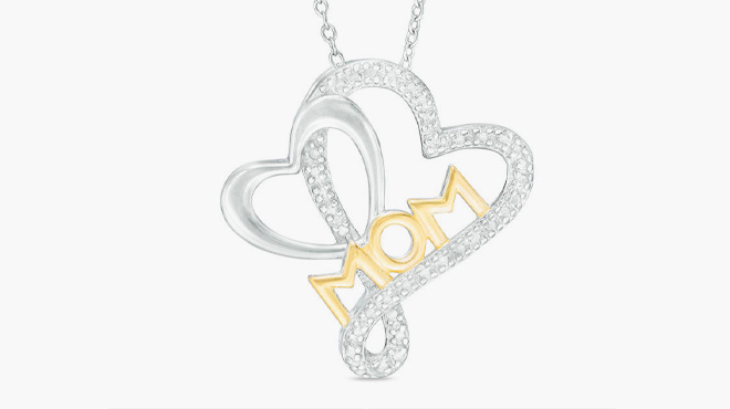 Diamond Accent Double Heart MOM Pendant in White Background