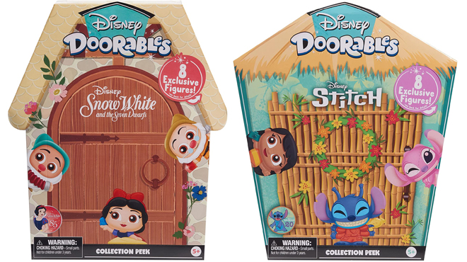 Disney Doorables Stitch Collection on the right and Disney Doorables Snow White Collection on the left