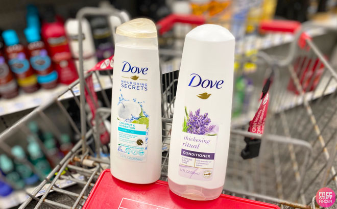 Dove Shampoo and Conditioner in a CVS Cart