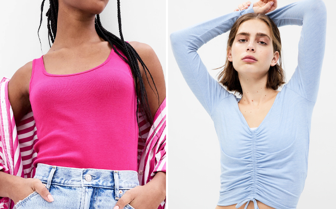 GAP Modern Tank Top and Brushed Jersey Cropped Cinch T Shirt